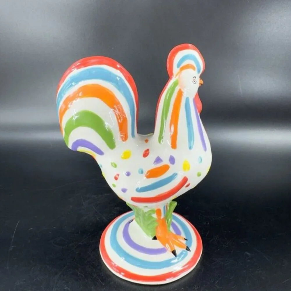 Poultry In Motion Rooster Ceramic Figurine 2010‎ Speckled Spectrum Multicolor